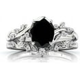 thumbnail image 1 of Gems Jewels Women's 925 Sterling Silver 2.25 Ct Oval Cut Black Diamond Christmas Thanksgiving Engagement Bridal Ring Set 14K White Gold Plated -9, 1 of 2
