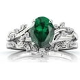 thumbnail image 1 of Gems Jewels Women's 925 Sterling Silver 2.25 Ct Oval Cut Green Emerald Christmas Thanksgiving Engagement Bridal Ring Set 14K White Gold Plated -9, 1 of 2