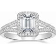thumbnail image 1 of Gems Jewels Women's 925 Sterling Silver 2.55 Ctw Emerald Cut White Diamond Wedding Engagement Anniversary Halo Ring 14K White Gold Plated -10, 1 of 5
