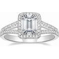 thumbnail image 1 of Gems Jewels Women's 925 Sterling Silver 2.55 Ctw Emerald Cut White Diamond Wedding Engagement Anniversary Halo Ring 14K White Gold Plated -5.5, 1 of 5