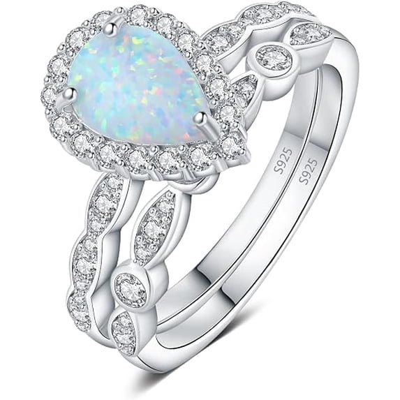 Silver Pickup Rings Gems Jewels925 Sterling Silver Bridal Ring Set for Women,White Fire ...