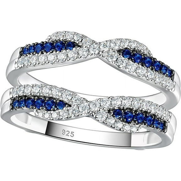 Gems Jweles 1.90 Ct Round Cut Blue Sapphire Engagement Infinity Enhancer Guard Wrap Ring 14K White Gold Plated 924 Sterling Silver For Women's -5