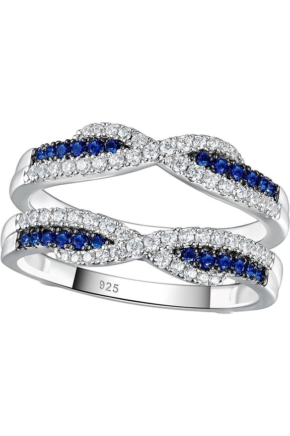 Gems Jweles 1.90 Ct Round Cut Blue Sapphire Engagement Infinity Enhancer Guard Wrap Ring 14K White Gold Plated 924 Sterling Silver For Women's -5