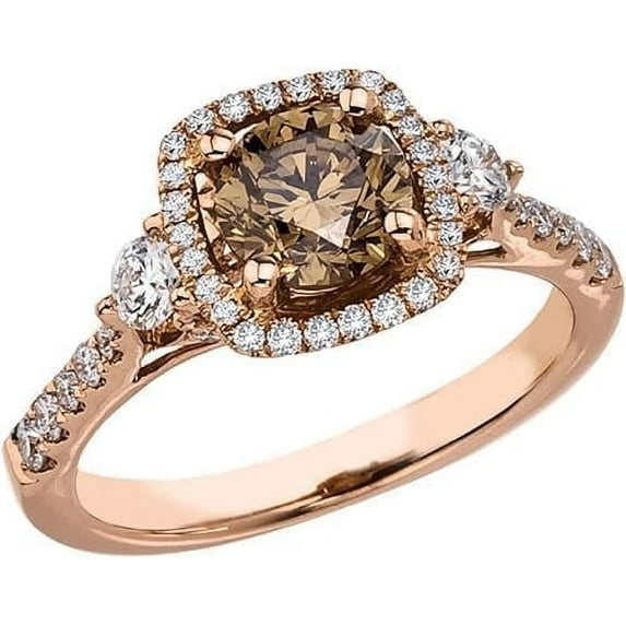 Gems Jweles 1.90 Ct Round Cut Brown Diamond Wedding Engagement Fancy Halo Ring 14K Rose Gold Plated 924 Sterling Silver For Women's -4
