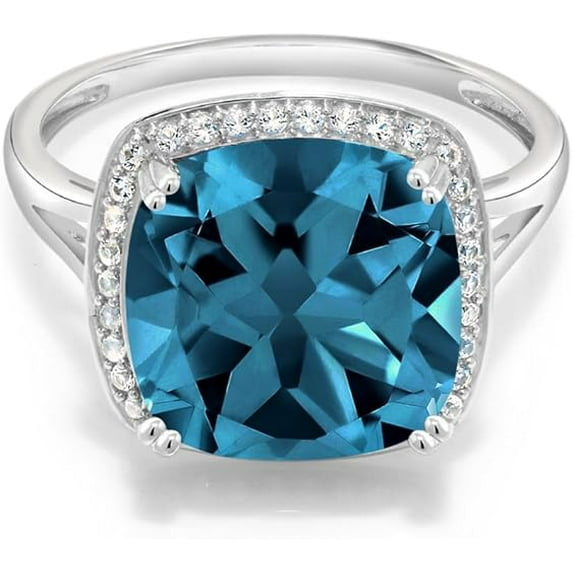 Gems Jweles 2 Ct Cushion Cut London Blue Topaz Engagement Ring 14K White Gold Plated 924 Sterling Silver For Women's -9