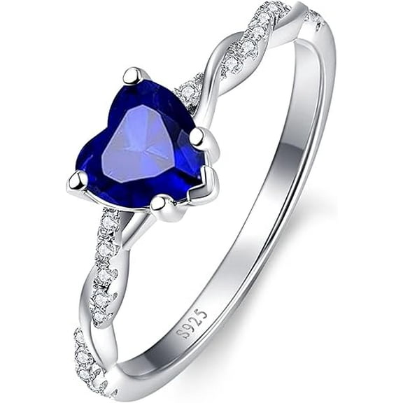 Gems Jweles 2 Ct Heart Cut Blue Sapphire Engagement Ring 14K White Gold Plated 924 Sterling Silver For Women's -5.5