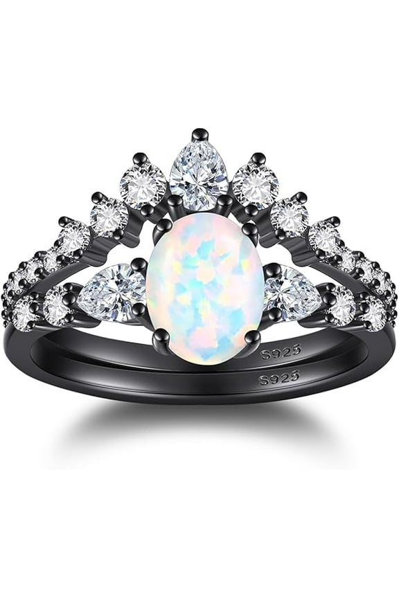 Gems Jweles 2 Ct Oval Cut Fire Opal Engagement Bridal Ring Set 14K Black Gold Plated 924 Sterling Silver For Women's -9