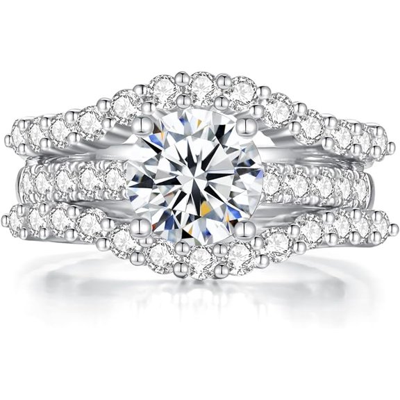 Gems Jweles 2 Ct Round Cut Diamond Engagement Enhancer Bridal Ring Set 14K White Gold Plated 924 Sterling Silver For Women's -9