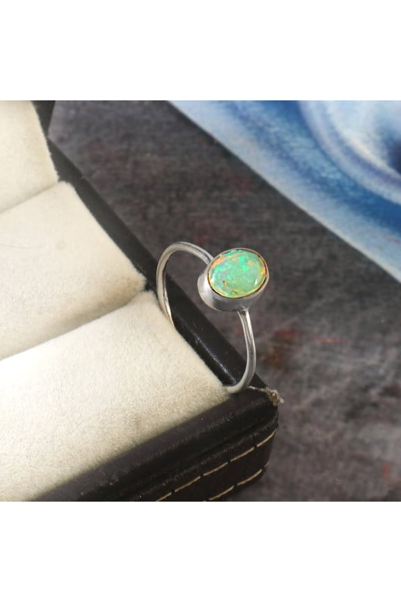925 Sterling Silver Natural Ethiopian Opal Enagagement Ring For Men/Women