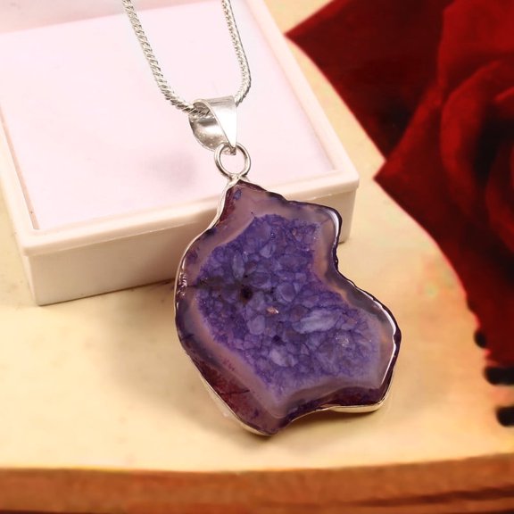 Gems N Jewels Delicate Agate Druzy Gemstone Pendant 925 Sterling Silver Jewelry For Men/women