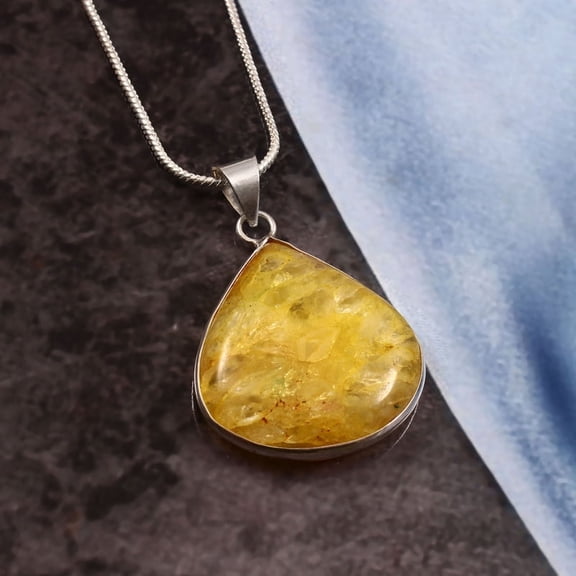 Gems N Jewels Gorgrous Yellow Agate Gemstone Pendant Necklace With Chain Jewelry