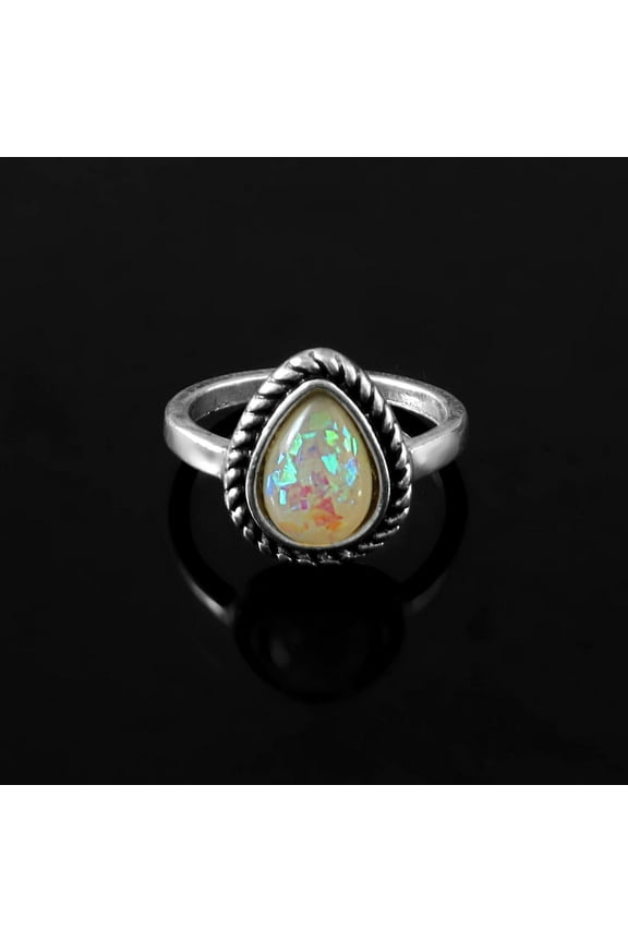 Handmade Pear shape Ethiopian Opal Band Ring 925 Sterling Silver Jewelry For Men/ Women