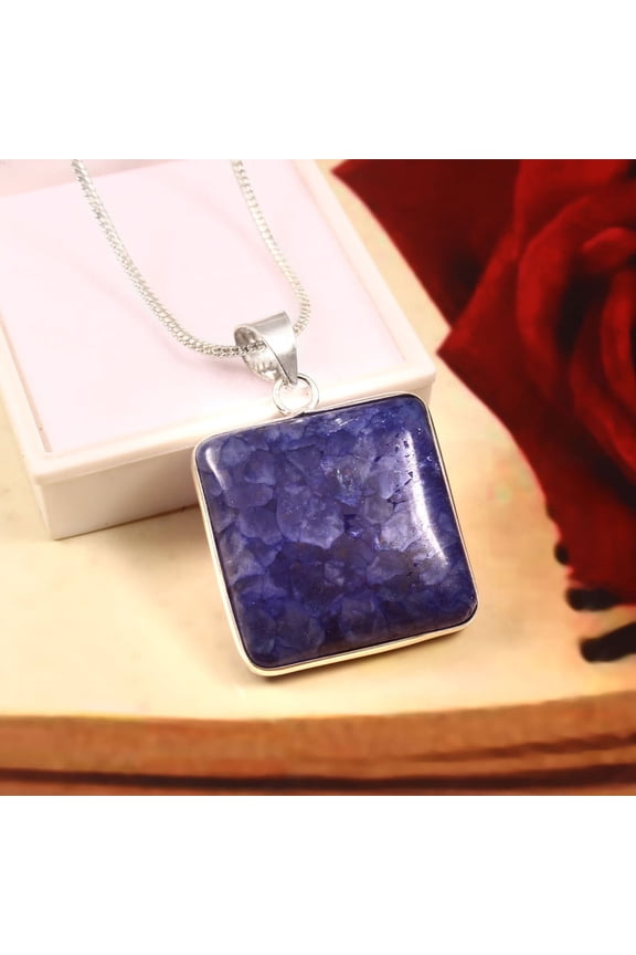Natural Blue Agate Gemstone Pendant 925 Sterling Silver Jewelry