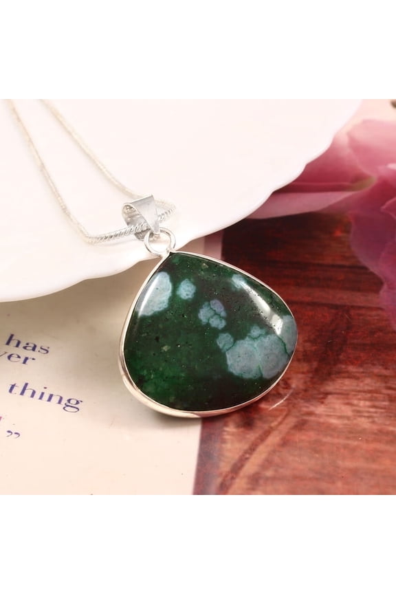 Pretty Green With Blue Dot Gemstone Pendant 925 Sterling Silver Jewelry For Men/Women