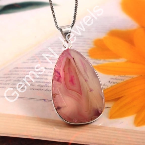 Gems N Jewels Pretty Pink Agate Gemstone Pendant 925 Sterling Silver Gift Jewelry