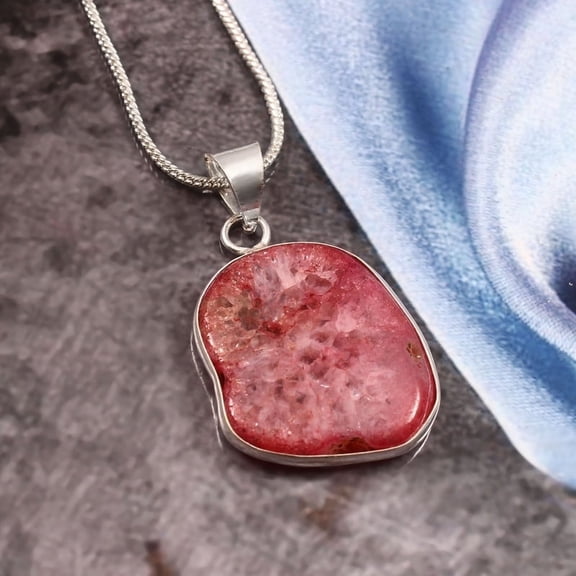 Gems N Jewels Pretty Red Agate Druzy Pendant Necklace 925 Sterling Silver Men/Women Gift Jewelry