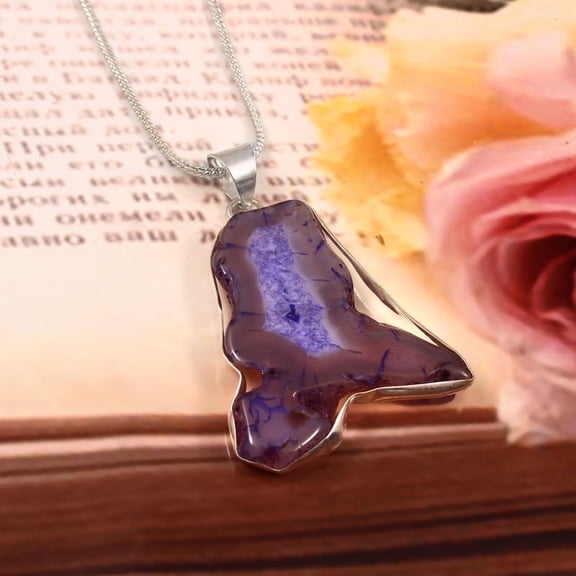 Gems N Jewels Pretty Slice Agate Druzy Gemstone Pendant Necklace Chain Jewelry For Men/Women