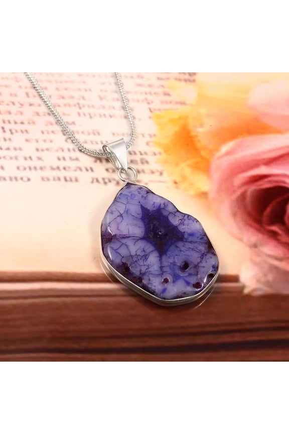 Unique Slice Agate Druzy Pendant 925 Sterling Silver Jewelry For Men/Women