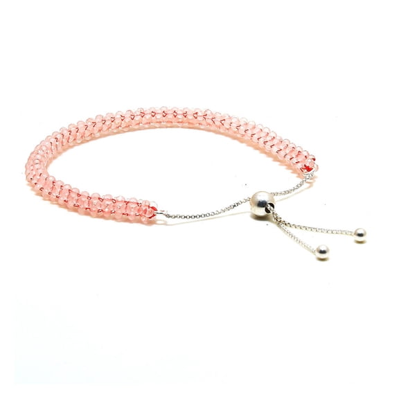 Gems In Silver 925 Sterling Silver Natural Rose Quartz 3-Layered Woven 6"-9" Inches Adjustable Slider Bracelet |Handmade Gemstone Jewelry for Women| Light Pink