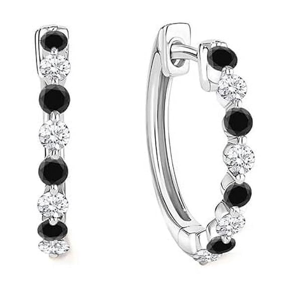 Gems Jewels 925 Sterling Silver 2.25 Ct Round Cut Black & White Diamond Clip On Hoop Earring's 14K White Gold Plated For Women's