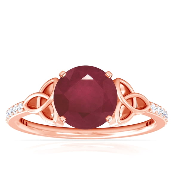 GemsNY July Birthstone - Celtic Prong Set Round Ruby Ring with Prong Set Diamonds (Grade - A | 1.69cttw)