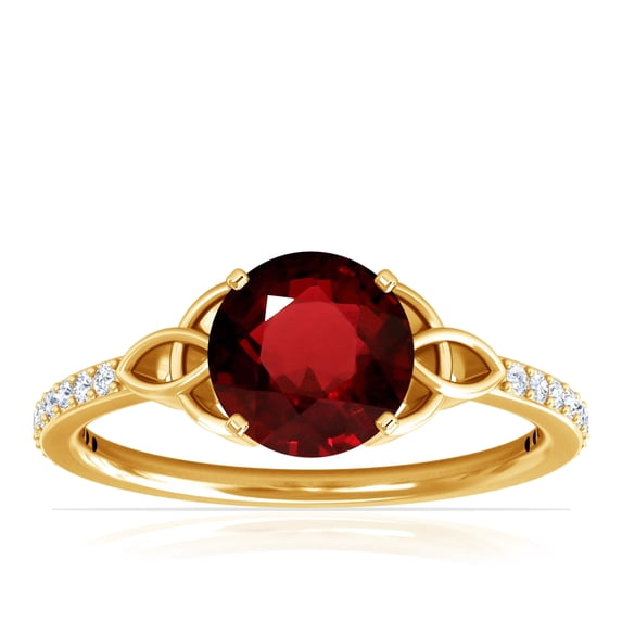 GemsNY July Birthstone - Celtic Prong Set Round Ruby Ring with Prong Set Diamonds (Grade - AAA | 1.19cttw)