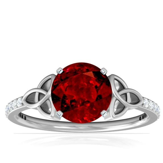 GemsNY July Birthstone - Celtic Prong Set Round Ruby Ring with Prong Set Diamonds (Grade - AAAA | 1.69cttw)