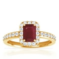 thumbnail image 1 of GemsNY July Birthstone - Classic Emerald Cut Prong Set Ruby Halo Ring with Prong Set Diamonds (Grade - A | 1.08cttw), 1 of 4