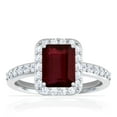 thumbnail image 1 of GemsNY July Birthstone - Classic Emerald Cut Prong Set Ruby Halo Ring with Prong Set Diamonds (Grade - AA | 2.20cttw), 1 of 4