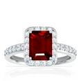 thumbnail image 1 of GemsNY July Birthstone - Classic Emerald Cut Prong Set Ruby Halo Ring with Prong Set Diamonds (Grade - AAA | 2.20cttw), 1 of 4