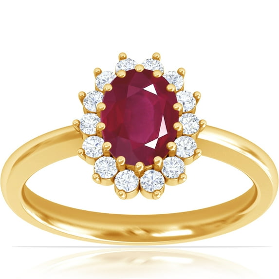 GemsNY July Birthstone - Classic Princess Diana Replica Oval Ruby Halo Ring (Grade - A | 1.28cttw)