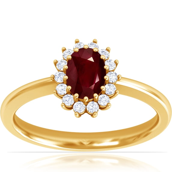 GemsNY July Birthstone - Classic Princess Diana Replica Oval Ruby Halo Ring (Grade - AA | 0.79cttw)
