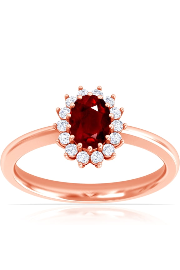 July Birthstone - Classic Princess Diana Replica Oval Ruby Halo Ring (Grade - AAA | 0.79cttw)