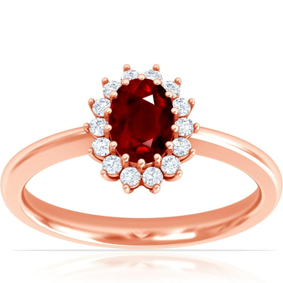 GemsNY July Birthstone - Classic Princess Diana Replica Oval Ruby Halo Ring (Grade - AAA | 0.79cttw)