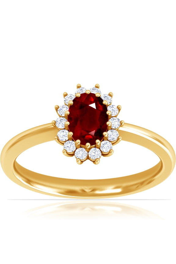July Birthstone - Classic Princess Diana Replica Oval Ruby Halo Ring (Grade - AAA | 0.79cttw)