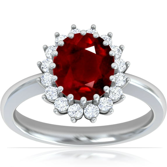 GemsNY July Birthstone - Classic Princess Diana Replica Oval Ruby Halo Ring (Grade - AAA | 1.91cttw)