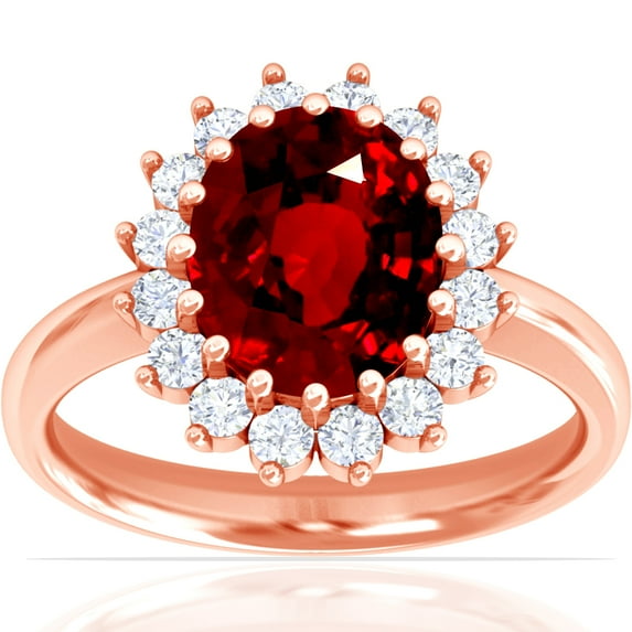 GemsNY July Birthstone - Classic Princess Diana Replica Oval Ruby Halo Ring (Grade - AAAA | 2.73cttw)