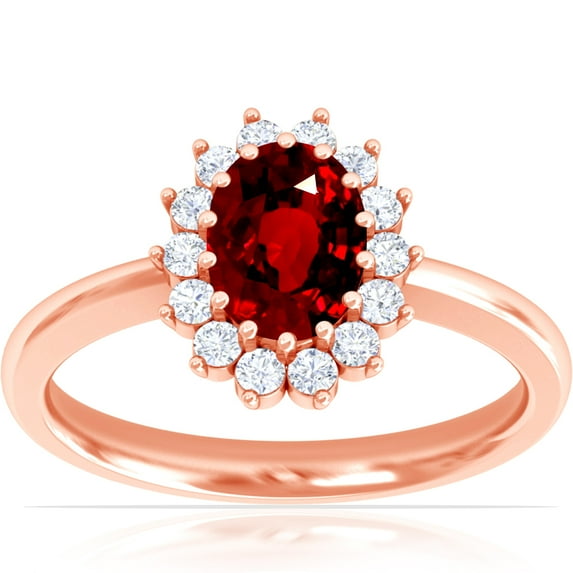 GemsNY July Birthstone - Classic Princess Diana Replica Oval Untreated Ruby Halo Ring (Grade - AAAAA | 1.28cttw)