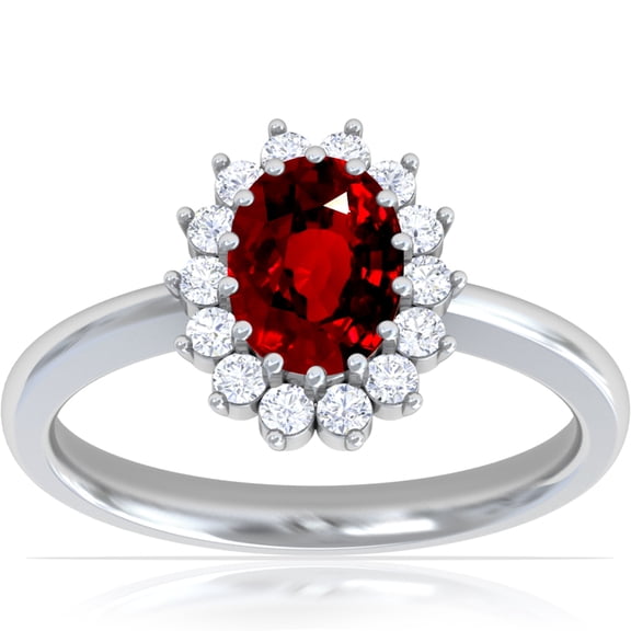 GemsNY July Birthstone - Classic Princess Diana Replica Oval Untreated Ruby Halo Ring (Grade - AAAAA | 1.28cttw)