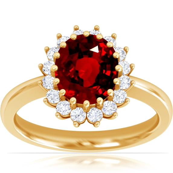 GemsNY July Birthstone - Classic Princess Diana Replica Oval Untreated Ruby Halo Ring (Grade - AAAAA | 1.91cttw)