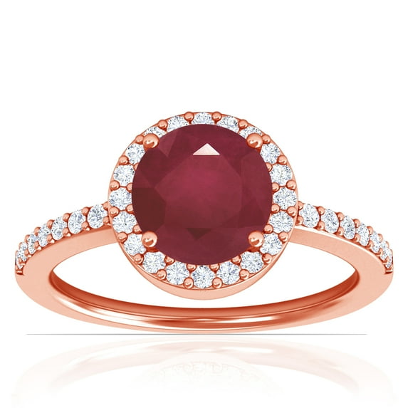 GemsNY July Birthstone - Classic Round Ruby Halo Ring with Prong Set Diamonds (Grade - A | 1.85cttw)