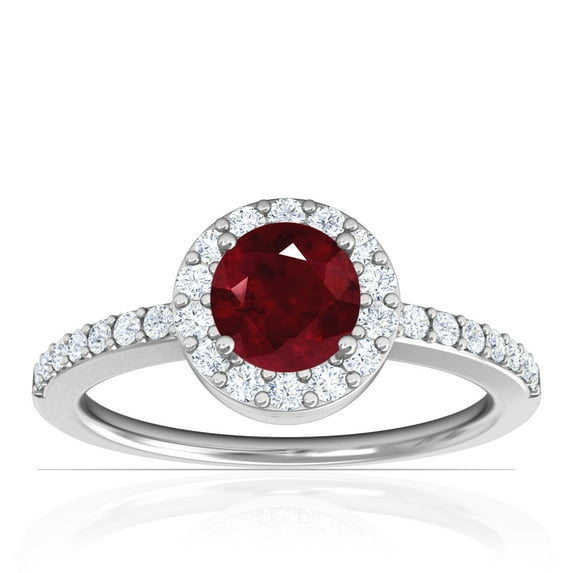 GemsNY July Birthstone - Classic Round Ruby Halo Ring with Prong Set Diamonds (Grade - AA | 0.93cttw)