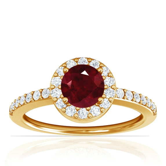 GemsNY July Birthstone - Classic Round Ruby Halo Ring with Prong Set Diamonds (Grade - AA | 0.93cttw)