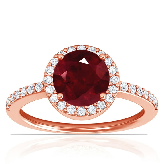 GemsNY July Birthstone - Classic Round Ruby Halo Ring with Prong Set Diamonds (Grade - AA | 1.85cttw)
