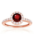 thumbnail image 1 of GemsNY July Birthstone - Classic Round Ruby Halo Ring with Prong Set Diamonds (Grade - AAA | 0.93cttw), 1 of 4