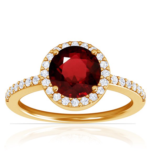 GemsNY July Birthstone - Classic Round Ruby Halo Ring with Prong Set Diamonds (Grade - AAA | 1.85cttw)