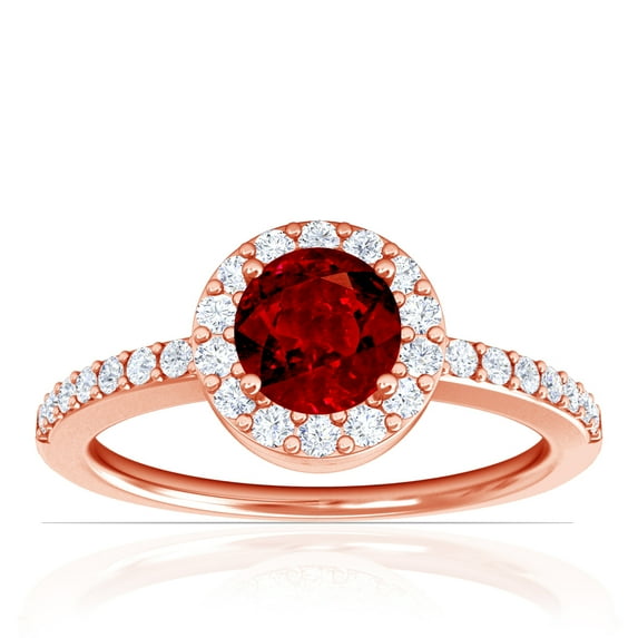 GemsNY July Birthstone - Classic Round Ruby Halo Ring with Prong Set Diamonds (Grade - AAAA | 0.93cttw)