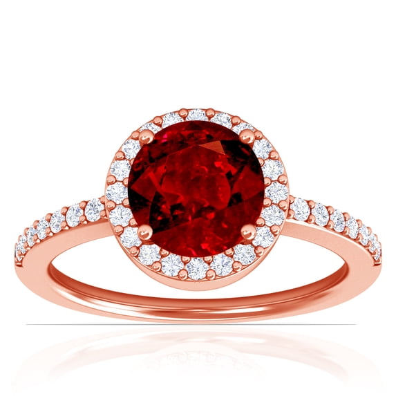 GemsNY July Birthstone - Classic Round Ruby Halo Ring with Prong Set Diamonds (Grade - AAAA | 1.85cttw)