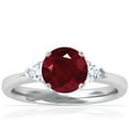 thumbnail image 1 of GemsNY July Birthstone - Classic Round Ruby Three Stone Ring with Trillion Cut Side Diamonds For Women (Grade - AA | 1.29cttw), 1 of 4