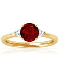 thumbnail image 1 of GemsNY July Birthstone - Classic Round Ruby Three Stone Ring with Trillion Cut Side Diamonds For Women (Grade - AAAA | 0.89cttw), 1 of 4